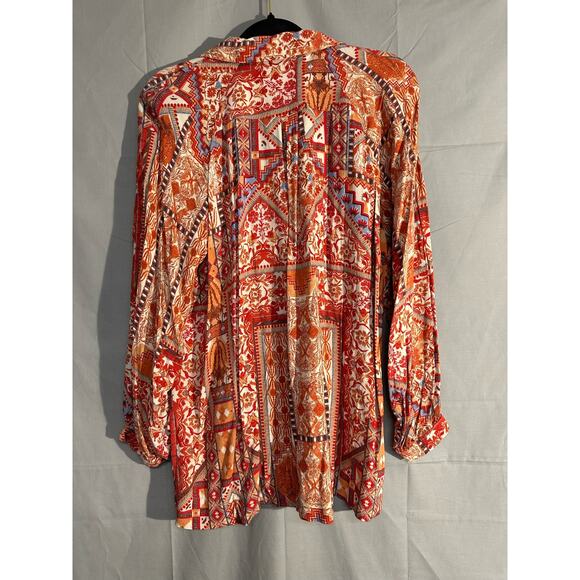 Rachel Zoe Top Womens XS Red Aztec Western Oversized Button Flowy Boho Bohemian - Picture 3 of 8
